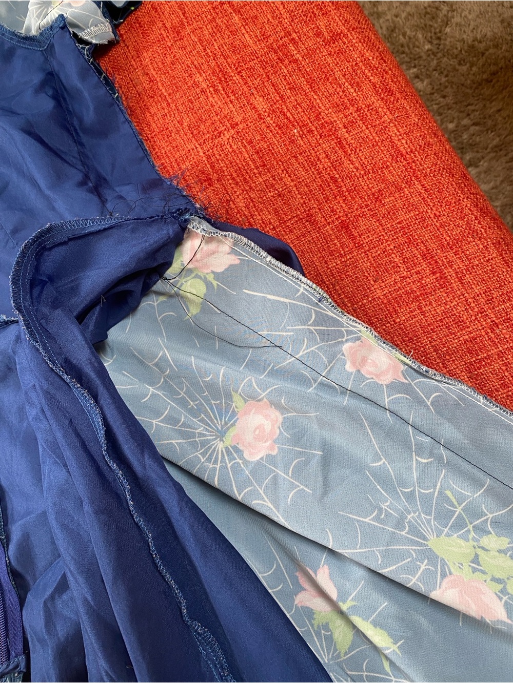 Rare Unique Vintage Spiderweb Roses Navy Blue Flare Dress - Picture 12 of 15
